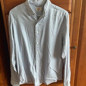Faherty Men’s blue/white gingham Button Down Shirt soft Cotton size L